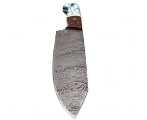 Handcrafted Damascus Steel Kitchen Chef Knife Blue White Marbled Resin <b>Wood</b> Handle <b>Slicing</b> Knife - Product Image 2