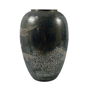 Traditional Handmade <b>Bronze</b> Floor <b>Vase</b> With Intricate Floral And Bird Motif Design - Product Image 1