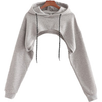 Hoodie Crop Top Putih Unik Wanita Model Shrug Sweatshirt Katun Lembut Pullover Gym Fashion Pendek Baru Musim Dingin Kualitas Tinggi
