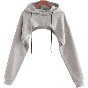 Unique White Extreme Crop Top Hoodie for Women <b>Shrug</b> Style Hooded Sweatshirt Soft Cotton Pullover Gym Fashion Short New - Product Image 4