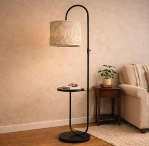 Lámpara de Pie Moderna con Mesa Lateral, Pantalla de Papel Beige, Cuerpo de Hierro, Altura Ajustable, LED E26, Luz Cálida de 2700K, Uso Residencial - Product Image 2