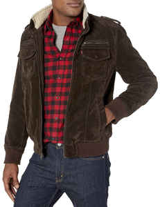 <b>Men's</b> <b>Suede</b> Bomber <b>Jacket</b> Stand Collar Zipper Closure Solid Color Faux Fur Lining Winter Casual Coat - Product Image 6