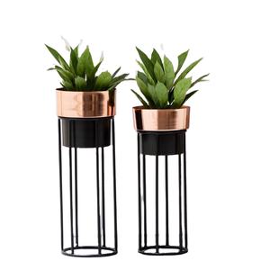 Maceta de Diseño con Acabado en Cobre y Soporte Elevado de Hierro Negro para Decoración de Interiores del Hogar, Balcón, Patio, Hotel y Restaurante - Product Image 2