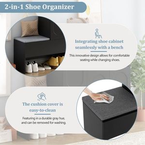 "Modern 2-in-1 <b>Shoe</b> Cabinet Bench with Soft Cushion & Arched Doors for Versatile <b>Storage</b>" - Product Image 3