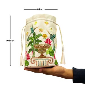 Premium Quality <b>Ivory</b> Garden Banarasi Potli Bag Bag Available for Affordable Price from India - Product Image 2