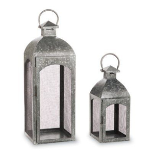 Bulk Antique Galvanized Metal Lantern Set of 2 Home Decor <b>Mesh</b> Panel <b>Wire</b> Candle Holder Vintage Farmhouse <b>Garden</b> Decorative - Product Image 1