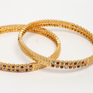 Premium Beaded Stone Studded Gold Finish Metal Craft Bangles <b>Set</b> Traditional Designer <b>Bracelet</b> Jewelry for Women - Product Image 4