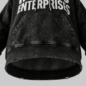 Custom Logo Heavy Weight 100% Cotton <b>Fleece</b> Acid Wash and Distress <b>Work</b> Oversized Street Wear Hoodie French Terry Hoodie - Product Image 5