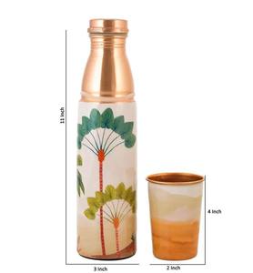 Luxury Tropical Banana Palm Printed Pure Copper Water Bottle & Matching <b>Tumbler</b> <b>Glass</b> Combo <b>Set</b> - Product Image 5