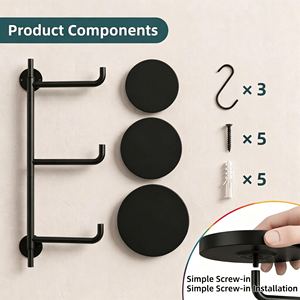 Mensola Girevole a 3 Livelli per Piante da Parete, Supporto per Piante in Metallo Nero con Braccio Oscillante e Vassoi Espositivi Regolabili - Product Image 2