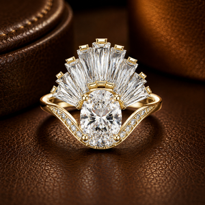 Anillo de Diamante Cultivado en Laboratorio con Corte Ovalado, Oro Sólido de 14K, Diseño de Tiara Radiante, Anillo de Cóctel DEF VVS 3.15CT, Certificado IGI, Regalo de Aniversario - Product Image 1