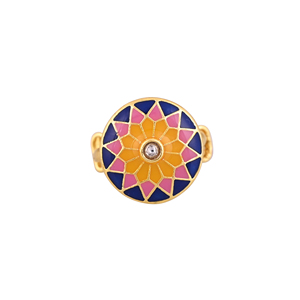 Gold Plated Blue Pink Yellow Enamel Round <b>Adjustable</b> Finger <b>Ring</b> for Women Floral Mandala Stone Studded Designer Jewelry Gift - Product Image 3