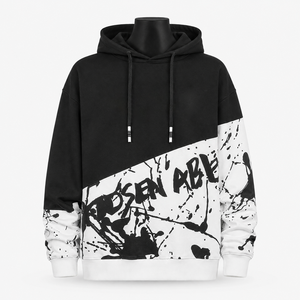 Custom <b>Men</b>’s Oversized Hoodie Graffiti Print <b>Black</b> White Pullover <b>Sweatshirt</b> Streetwear Clothing Wholesale - Product Image 1