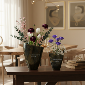 Juego de 2 Jarrones de Metal Modernos y Minimalistas de Aluminio Bronce Oscuro de Lujo, Acabado Desgastado, Ecológicos, Artesanales, para Decoración Floral de Mesa - Product Image 2