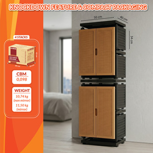 Armario/Ropero Portátil de Plástico Nandos, Diseño Beige Ratán con Espejo, Gran Capacidad, Almacenamiento Ecológico para Dormitorio - Product Image 5