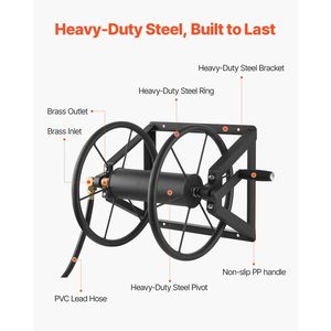 Enrouleur de raccord manuel en laiton pour tuyau d'arrosage mural de 200 pieds et 5/8 pouces - Product Image 3