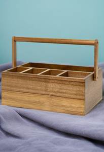 Premium Handcrafted Wooden <b>Table</b> <b>Caddy</b> Tool <b>Caddy</b> Rectangular Single Tier Standing Type Handmade Rustic Storage Holder Box - Product Image 4