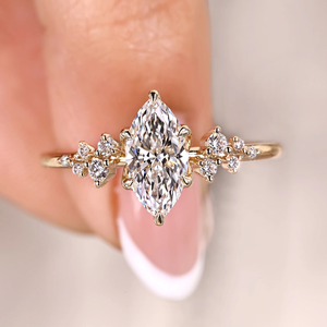 Anillo de compromiso con diamante de laboratorio de 1.14 quilates, corte marquesa con engaste de tulipán, joyería de oro vermeil de 14k, anillo de eternidad. - Product Image 2