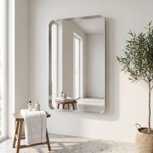 Miroir de salle de bain rectangulaire 24x32 pouces avec cadre argenté profond, à fixer au mur - Product Image 5