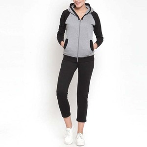Women Color Blocking Hooded Zipper Tracksuit Set Casual Full Sleeve <b>Pants</b> Breathable <b>Spandex</b> Cotton Autumn Wear - Product Image 2