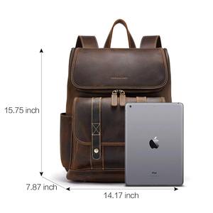 Vintage Leather Backpack Men Laptop <b>Rucksack</b> Large <b>Travel</b> Daypack Hiking School Bookbag Retro Brown Flap Work Business Bag Gift - Product Image 2