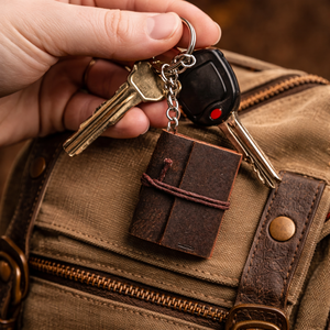 Porte-clés journal miniature en cuir fait main - Carnet micro vintage 2x3 pouces avec anneau porte-clés pour Noël et cadeaux promotionnels - Product Image 2