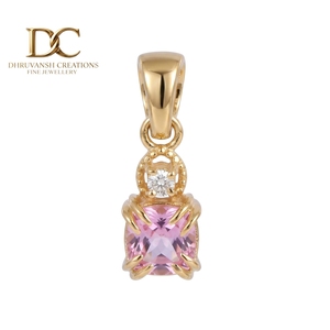 Latest Designer 14KT <b>Solid</b> Yellow <b>Gold</b> Lab Grown Diamond & Padpardscha Sapphire <b>Pendant</b> Charm Fine Jewelry for Women's - Product Image 1