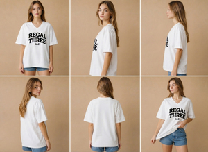 เสื้อยืดคอวีทรงหลวมสำหรับผู้หญิงไซส์ใหญ่ ผ้าฝ้ายปักลายเรียบง่าย สไตล์ลำลอง สตรีทแฟชั่น แขนสั้น เป็นมิตรต่อสิ่งแวดล้อม - Product Image 6