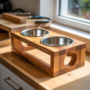 Bol pour chien en bois et métal, style classique moderne, impression de logo personnalisée, respectueux de l'environnement - Product Image 3
