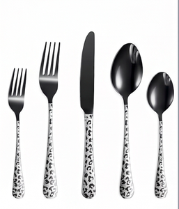 Modern <b>Black</b> Flatware <b>Set</b> With Leopard Print Handles Dishwasher Safe Metal <b>Cutlery</b> For Wedding Tabletop Dining - Product Image 1