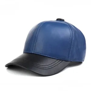 Casquette de baseball en cuir PU bleu et noir, color block, réglable, décontractée, respirante, pour toutes les saisons, pour adultes unisexes - Product Image 1