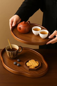 Bandeja de Almacenamiento de Madera con Diseño Floral Clásico, Hecha a Mano en India, de Alta Calidad, con un Solo Compartimento, Apta para Lavavajillas, Vajilla Comercial - Product Image 3