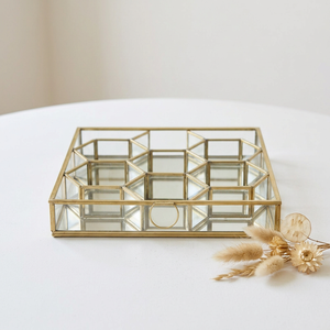 Vintage Gold Metal Frame Glass <b>Trinket</b> <b>Box</b> Elegant Jewelry Storage Container Hinged Lid Decorative Keepsake Organizer for Vanity - Product Image 1