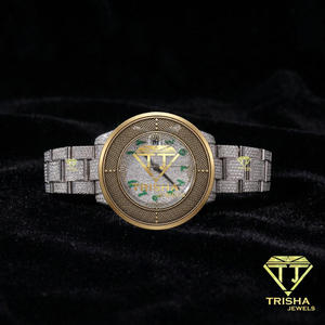 Luxury Iced Out Fashion Watch With Crystal Detailed Silver Bracelet Gold Tone Bezel Elegant Dial Premium Wristwatch - Product Image 1