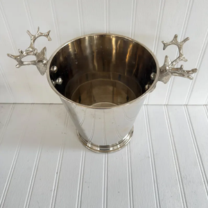 Cubo de Hielo Metálico Portátil de Lujo con Asas de Cabeza de Ciervo, Plateado Pulido, Enfriador de Vino de Gran Capacidad para Bar, Navidad - Product Image 2