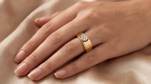 Unisex Lab Grown Diamond Cluster <b>Ring</b> Wide Yellow Gold <b>Rhodium</b> Plated Minimalist Wedding Statement <b>Ring</b> - Product Image 3