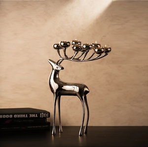 Porte-bougie renne en aluminium plaqué argent de qualité supérieure avec 6 bras, décoration de Noël, centre de table, figurine porte-bougie polie - Product Image 4