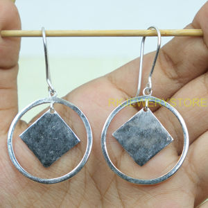 Boucles d'oreilles pendantes géométriques en argent sterling 925, faites à la main, en forme de cercle et de diamant, bijoux de mode pour femmes, cadeau pour elle - Product Image 5