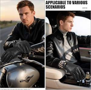 Gants d'hiver en cuir pour hommes, gants en peau de daim avec doublure en laine cachemire - Product Image 2