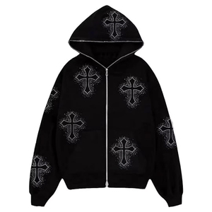 Sudadera con Capucha Negra Extra Grande para Hombre, con Cierre Frontal, Tejida en Poliéster, Estilo Urbano, Transpirable, 300g, para Invierno - Product Image 1