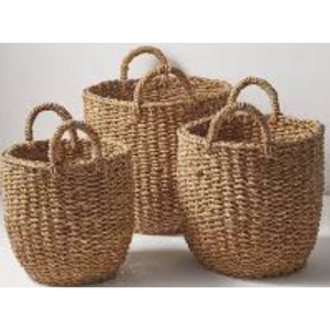 Lot de paniers de rangement pliables en jonc de mer tressé, faits à la main, écologiques, durables et respirants, avec 3 poignées, pour l'organisation de la maison - Product Image 4