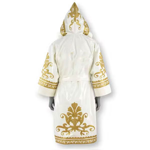 <b>White</b> Gold Foil Print <b>Robe</b> Unisex Fashion Bathrobe with Elegant Pattern and Belt Closure - Product Image 3
