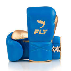 Gants de boxe professionnels Pro Fighting Fly Blue Golden Sparring en cuir de vachette véritable, tendance, avec sangle de poignet réglable - Product Image 4