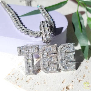 <b>Iced</b> <b>Out</b> Moissanite Diamond " TEE " Pendant Necklace Hip Hop Jewelry With Cuban Link <b>Chain</b> - Product Image 2