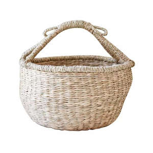 Panier en herbe de mer naturelle tissé à la main Bolga, durable, pliable, écologique, décoratif, avec couvercle et poignées - Product Image 6