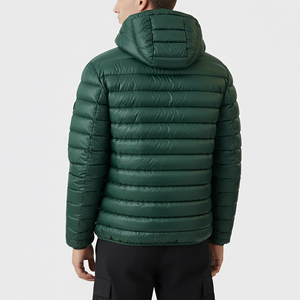 <b>Men's</b> Green Hooded Down Puffer <b>Jacket</b> With Embroidery Logo Casual Winter Coat Zipper Closure Regular Fit - Product Image 3