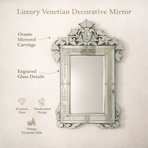 Miroir mural de style vénitien haut de gamme avec couronne décorative et détails gravés, miroir antique classique pour la maison et l'hôtel - Product Image 5