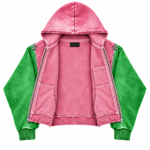 OEM Custom Unisex Distressed <b>Cropped</b> <b>Zip</b> <b>Hoodie</b> Garment Washed Heavyweight Streetwear Jacket Direct from Factory Blimpex - Product Image 2