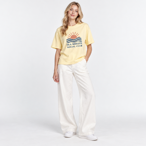 Sea Breeze Social Club <b>Women's</b> <b>Yellow</b> Cotton <b>T</b>-<b>Shirt</b> Crew Neck Short Sleeve Loose Fit Casual Summer Top - Product Image 1