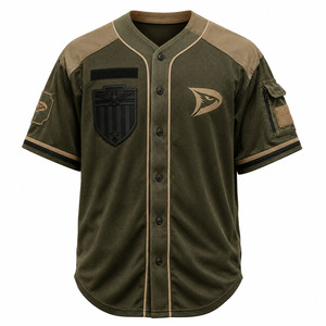 Chemise de baseball à manches courtes pour homme, vert olive, boutonnée, avec logo brodé et poche poitrine, en tissu mesh respirant - Product Image 1